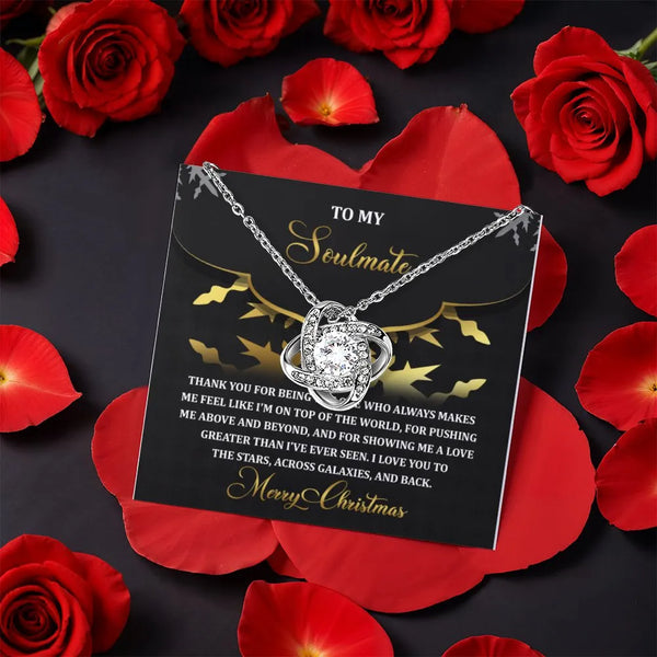 Rotating Rose Box Love Knot Pendant, Soulmate Love Knot Necklace, CZ Crystal Love Knot Necklace, Romantic Christmas Anniversa