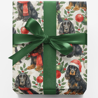 Holly Paws Dog Breed Holiday Gift Wrap Roll, Cocker Spaniel Christmas Wrapping Paper, Festive Puppy Present Paper, Dog Lover Xmas Gift Wrap
