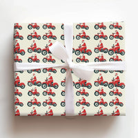 Red Motorcycle Gift Wrap, Chopper Santa Christmas Wrapping Paper, Biker Santa Holiday Wrapping Paper, Novelty Christmas Gift Wrap for Men
