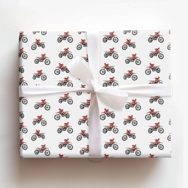Motocross Holiday Gift Wrap, Dirt Bike Christmas Wrapping Paper, Motorcycle Bow Wrapping Paper, Racing Enthusiast Present Wra