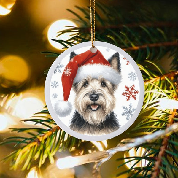 Santa Hat Puppy Tree Ornament, Cairn Terrier Christmas Ornament, Ceramic Dog Breed Holiday Ornament, Festive Pet Keepsake, Do