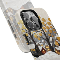 Snowy Town Golden Trees Holiday Case, Winter Village Phone Case iPhone, Comfy Christmas Tough Phone Case, Winter Wonderland Phone Cover