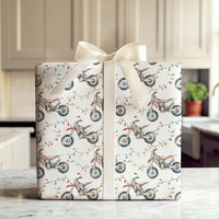 Dirt Bike Holiday Gift Wrap Roll, Motocross Christmas Wrapping Paper, Christmas Lights Dirt Biker Present Paper, Racing Theme Gift Wrap