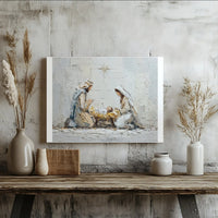 Holy Family Impasto Painting Wall Art, Nativity Scene Canvas Art, Christmas Manger Canvas Print, Religious Christian Faith Present