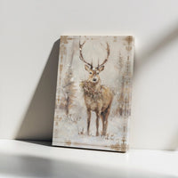 Snowy Winter Forest Deer Portrait, Christmas Stag Canvas Wall Art, Rustic Holiday Lodge Decor Print, Festive Farmhouse Stag Art Canvas