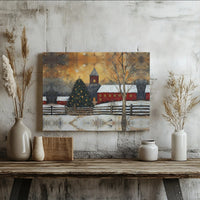 Snowy Red Church Landscape Print, Winter Christmas Village Canvas Wall Art, Comfy Holiday Canvas Art, Rustic Winter Wall Decor, Xmas Present