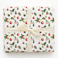Christmas Ornament Gift Wrap, Watercolor Holly Berry Wrapping Paper, Pinecone Botanical Wrapping Paper