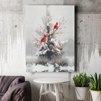 Winter Cardinal Bird Print, Red Cardinal Canvas Wall Art, Snowy Pine Tree Cardinal Art, Christmas Holiday Art