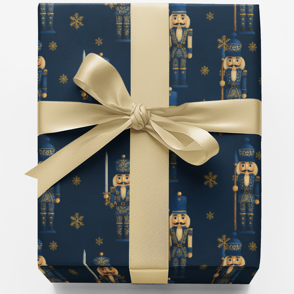 Navy Blue Holiday Gift Wrap, Nutcracker Christmas Wrapping Paper, Festive Xmas Ballet Wrapping Paper, Traditional Winter Holi