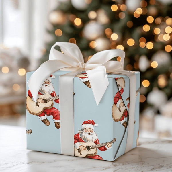 Guitarist Santa Claus Wrapping Paper, Acoustic Guitar Santa Wrapping Paper, Musician Christmas Wrapping Paper, Holiday Gift W