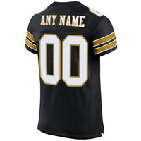 Custom Football Jersey - Black White-Old Gold Mesh Authentic