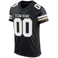 Custom Football Jersey - Black White-Vegas Gold Mesh Authentic