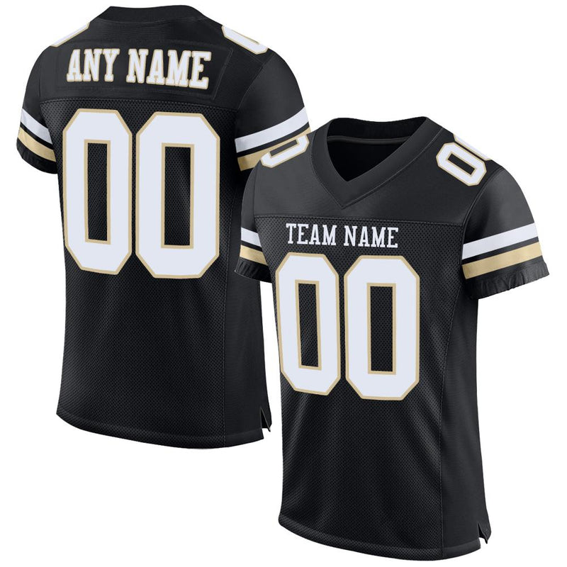 Custom Football Jersey - Black White-Vegas Gold Mesh Authentic