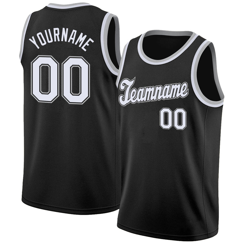 Custom Basketball Jersey - Black White-Gray Round Neck Rib-Knit