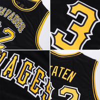 Custom Basketball Jersey - Black Gold-White Round Neck Rib-Knit