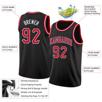 Custom Basketball Jersey - Black Red-White Round Neck Rib-Knit