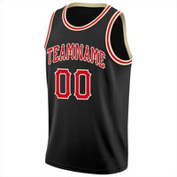Custom Basketball Jersey - Black Red-Cream Round Neck Rib-Knit