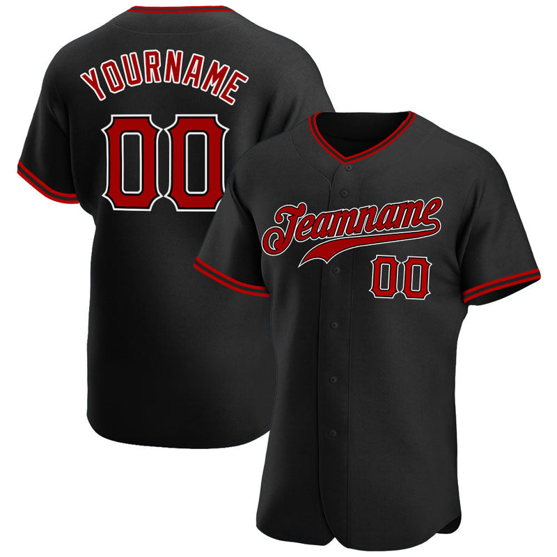 Custom Baseball Jersey - Black Red-White Authentic