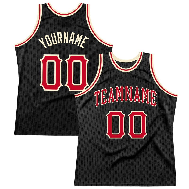 Custom Basketball Jersey - Black Red-Cream Authentic Throwback