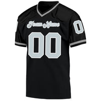 Custom Football Jersey - Black Silver-White Mesh Authentic Throwback