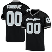 Custom Football Jersey - Black Silver-White Mesh Authentic Throwback