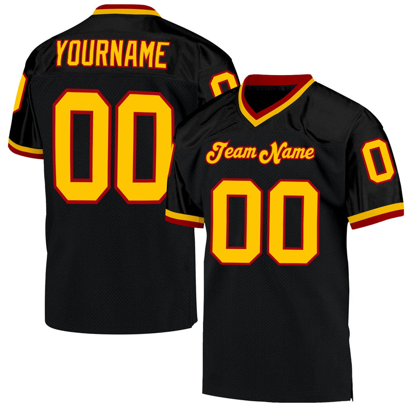 Custom Football Jersey - Black Gold-Red Mesh Authentic Throwback