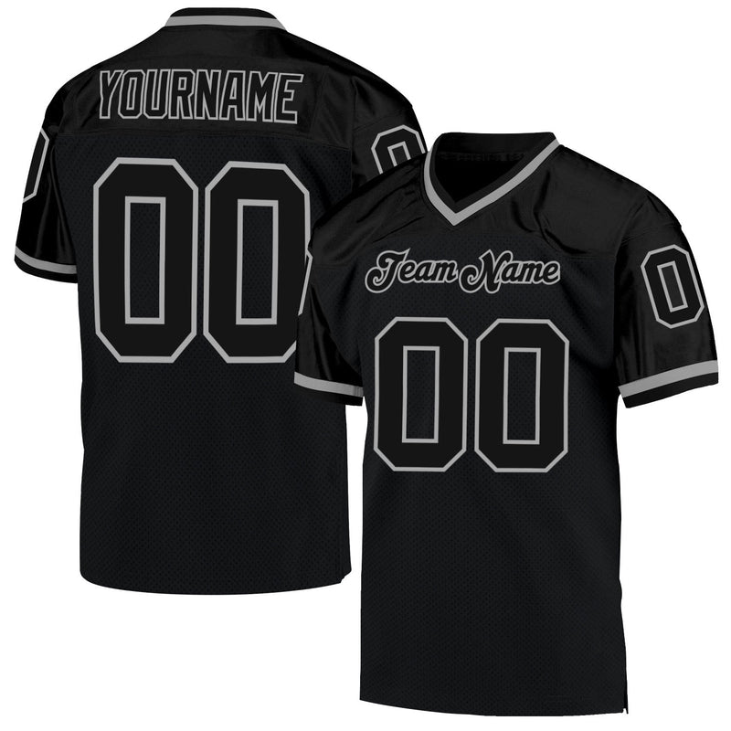 Custom Football Jersey - Black Black-Gray Mesh Authentic Throwback