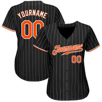 Custom Baseball Jersey - Black White Pinstripe Orange-White Authentic