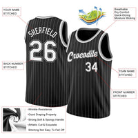 Custom Basketball Jersey - Black White Pinstripe White-Gray Authentic