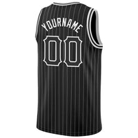 Custom Basketball Jersey - Black White Pinstripe Black-White Authentic