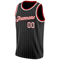 Custom Basketball Jersey - Black White Pinstripe White-Red Authentic
