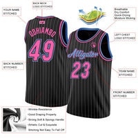Custom Basketball Jersey - Black White Pinstripe Pink-Light Blue Authentic