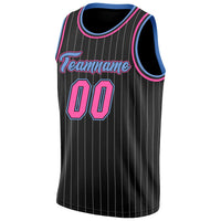 Custom Basketball Jersey - Black White Pinstripe Pink-Light Blue Authentic