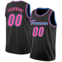 Custom Basketball Jersey - Black White Pinstripe Pink-Light Blue Authentic