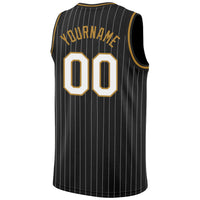 Custom Basketball Jersey - Black White Pinstripe White-Old Gold Authentic