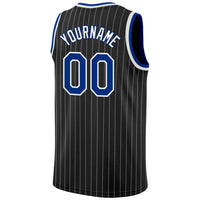 Custom Basketball Jersey - Black White Pinstripe Royal-White Authentic