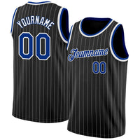 Custom Basketball Jersey - Black White Pinstripe Royal-White Authentic