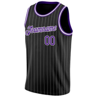 Custom Basketball Jersey - Black White Pinstripe Purple-White Authentic