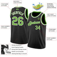 Custom Basketball Jersey - Black White Pinstripe Neon Green-White Authentic