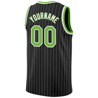 Custom Basketball Jersey - Black White Pinstripe Neon Green-White Authentic