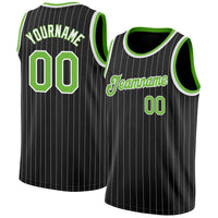 Custom Basketball Jersey - Black White Pinstripe Neon Green-White Authentic