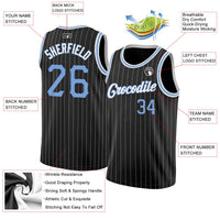 Custom Basketball Jersey - Black White Pinstripe Light Blue-White Authentic