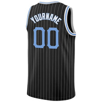 Custom Basketball Jersey - Black White Pinstripe Light Blue-White Authentic