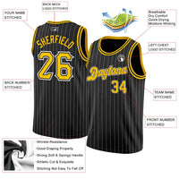 Custom Basketball Jersey - Black White Pinstripe Gold-White Authentic