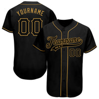 Custom Baseball Jersey - Black Black-Old Gold Authentic