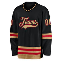 Custom Hockey Jersey - Black Old Gold-Red