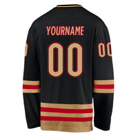 Custom Hockey Jersey - Black Old Gold-Red