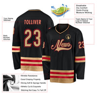 Custom Hockey Jersey - Black Old Gold-Red