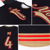 Custom Hockey Jersey - Black Old Gold-Red