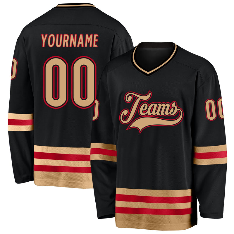 Custom Hockey Jersey - Black Old Gold-Red